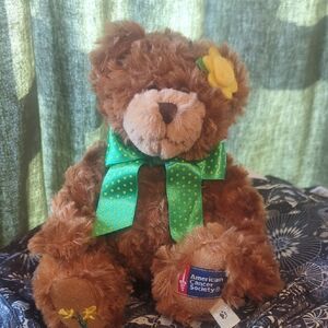 Boyds Bears Brown Plush with Green Bow and Yellow Flower